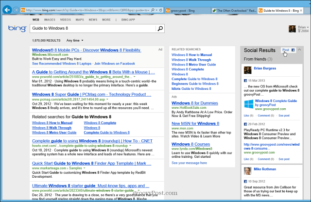 A Microsoft javítja a Bing Facebook közösségi kereső oldalsávját