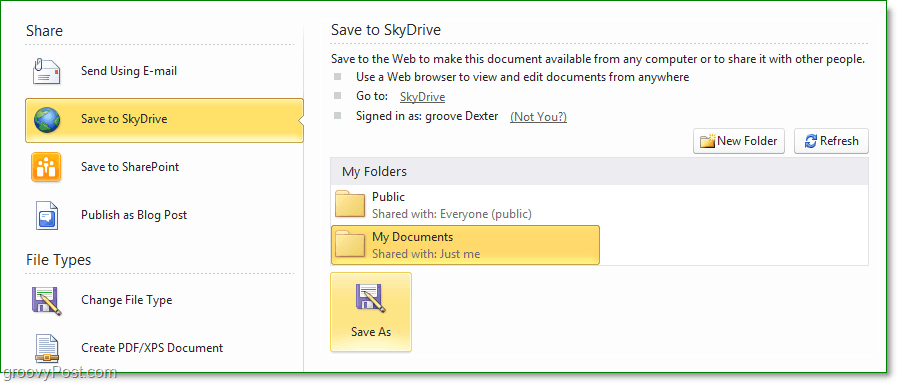 Hogyan menthetek egy fájlt az Office 2010 skydrive alkalmazásba