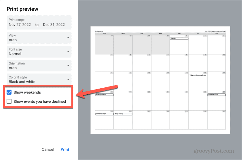 google naptár hétvégét mutat
