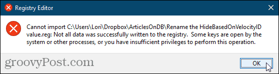 Nem lehet importálni a reg fájlt a Windows beállításjegyzékhez