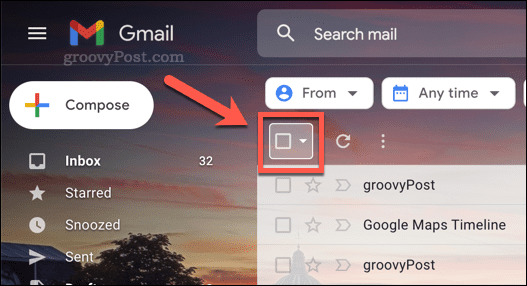 A jelölőnégyzet ikonja az e-mailek kiválasztásához a Gmailben