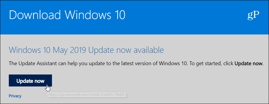 Frissítse a Windows 10 1903 2019. május frissítését