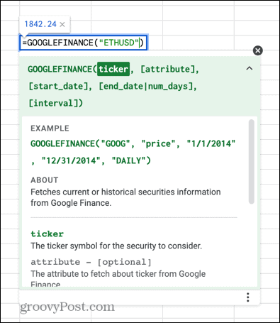 googlefinance képlet