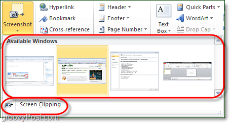 a képernyőképernyő eszköznek két lehetősége van az Office 2010-ben