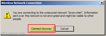 A Windows XP vezeték nélküli hálózati kapcsolat nem biztonságos hálózati figyelmeztetése: groovyPost.com