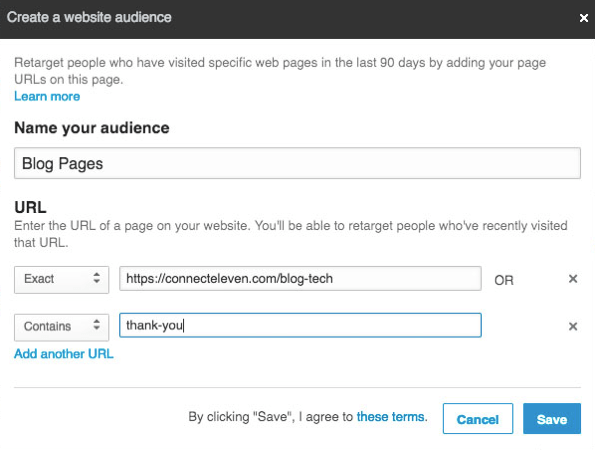 Több URL-t is felvehet, hogy újból célozhasson a LinkedIn egyező közönségekkel.