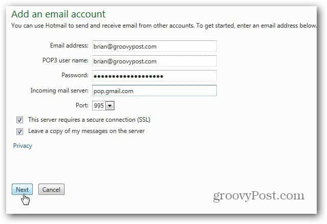 A Gmail hozzáadása az Outlook.com-hoz