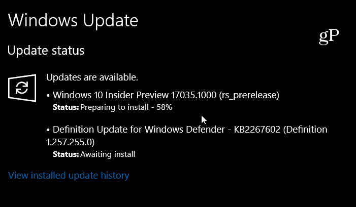 A Windows 10 előzetes verziója: 17035