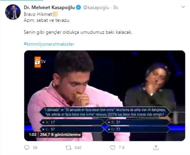 mehmet kasapoğlu miniszter megosztása