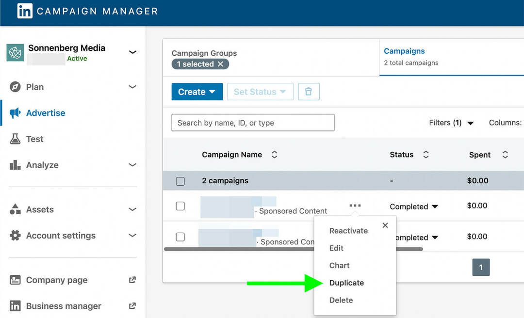 hogyan-hozzon létre-split-teszteket-linkedin-kampány-kezelő-duplikált-example-4