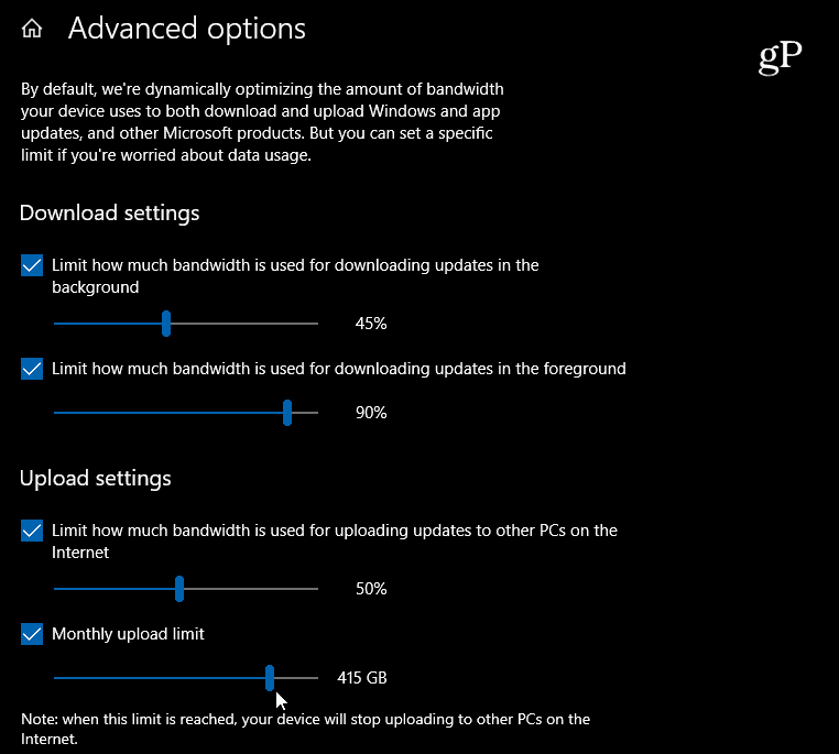 Windows 10 A letöltési és feltöltési sávszélesség beállítása