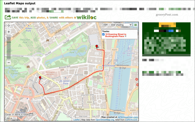 Példa térkép a GPS Visualizer szolgáltatás segítségével