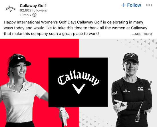 A Callaway Golf LinkedIn nemzetközi nőnapi oldalának bejegyzése