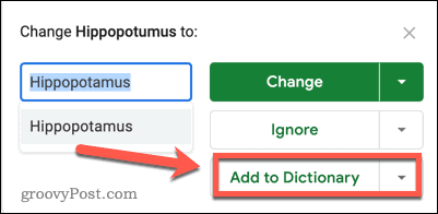 add hozzá a szótárhoz a Google-lapokhoz