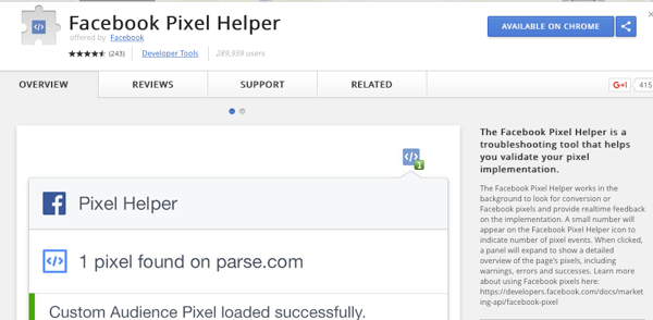 Telepítse a Facebook Pixel Helper programot, hogy ellenőrizze, hogy működik-e a nyomkövetés.