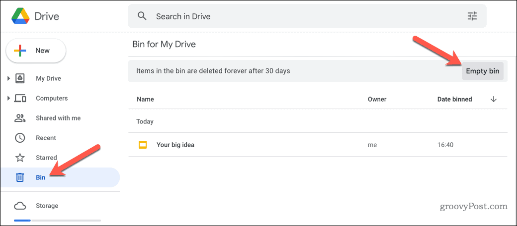Ürítse ki a Google Drive-tárat