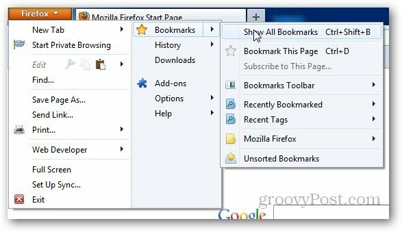 Könyvjelzők helyreállítása Firefox 1