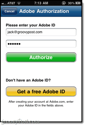 engedélyezze az Adobe azonosítójával