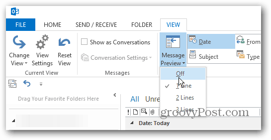 Az üzenet előnézetének testreszabása az Outlook 2013 programban