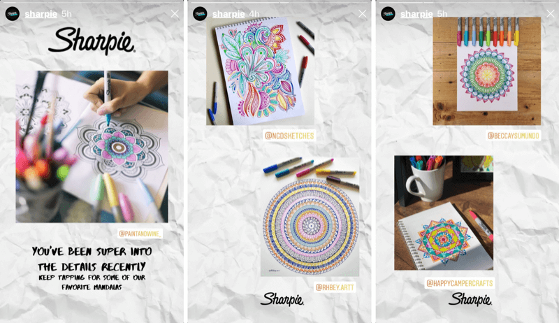 Sharpie Instagram-történet a felhasználók által létrehozott tartalommal