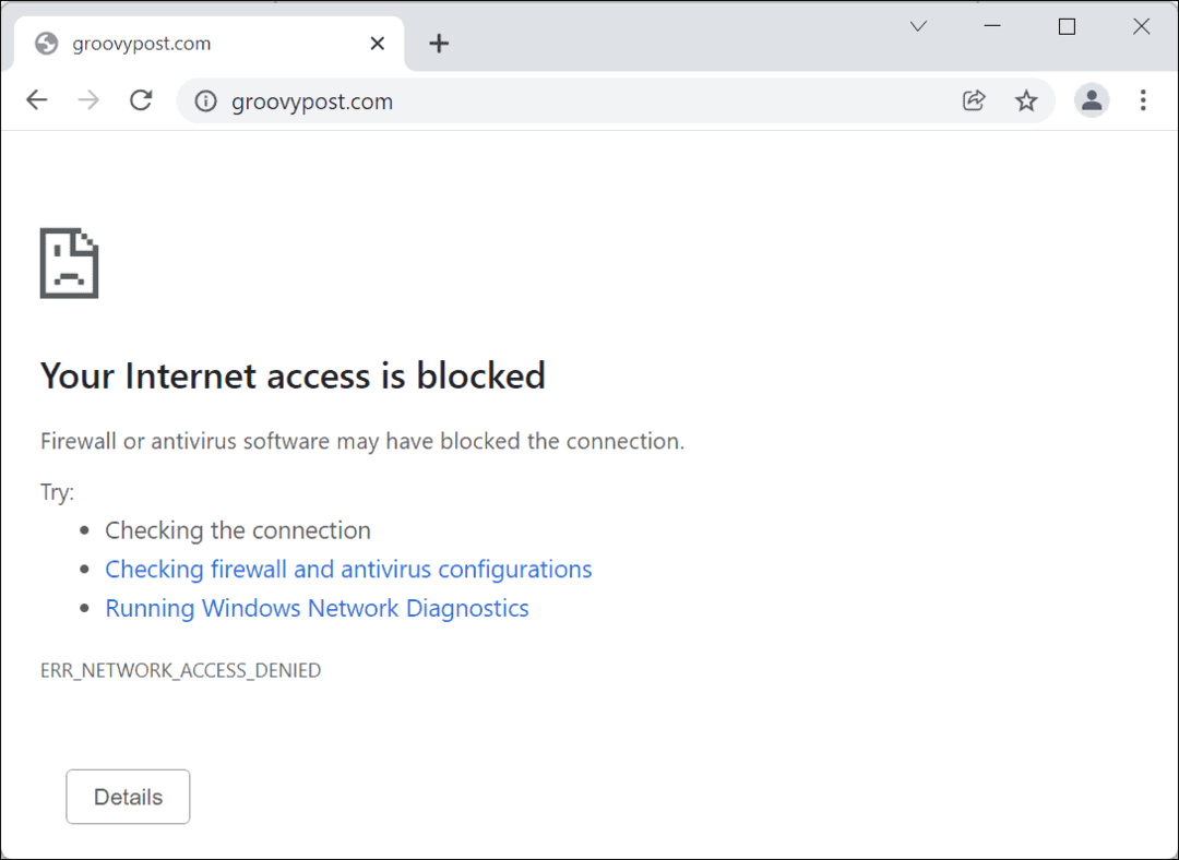  Internet-hozzáférés blokkolva a Google Chrome-ban