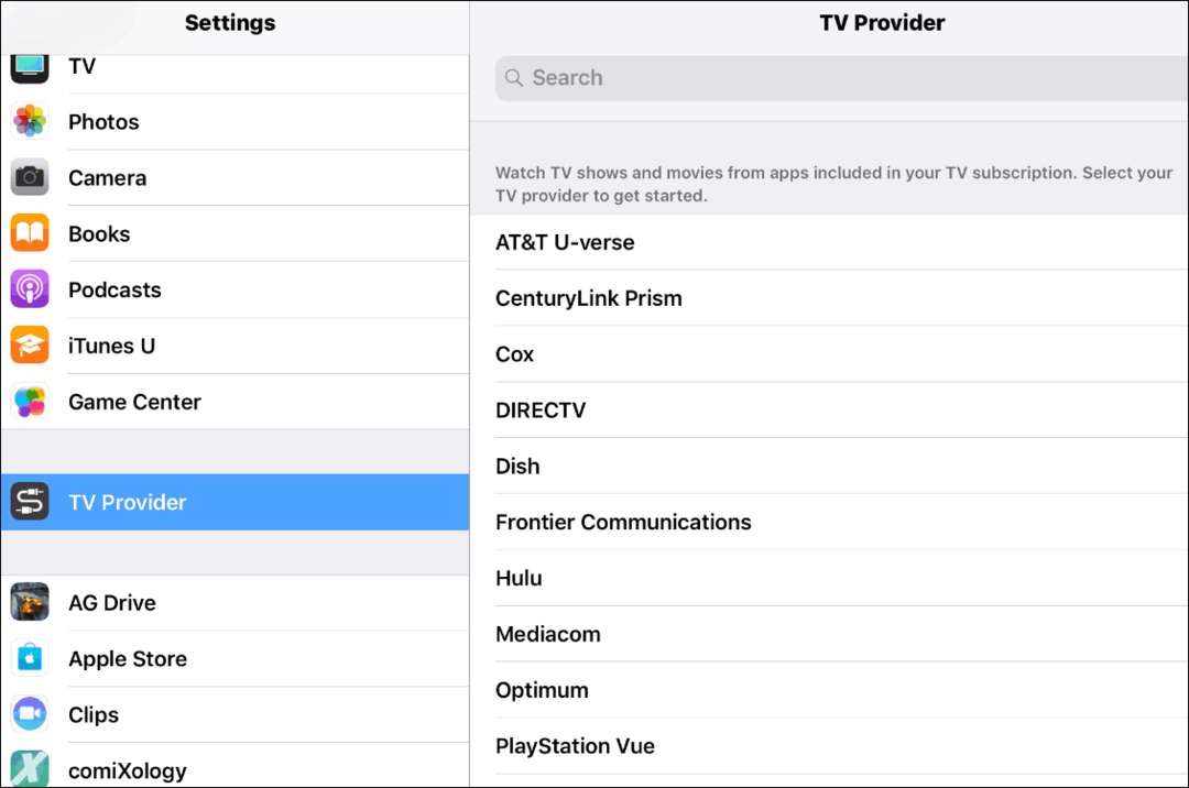 TV-szolgáltató iOS
