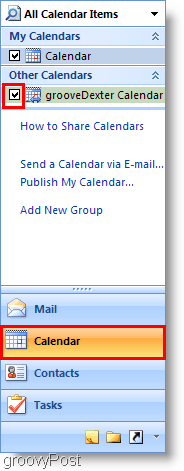 Az Outlook 2007 naptár képernyőképe - 2. naptár hozzáadása