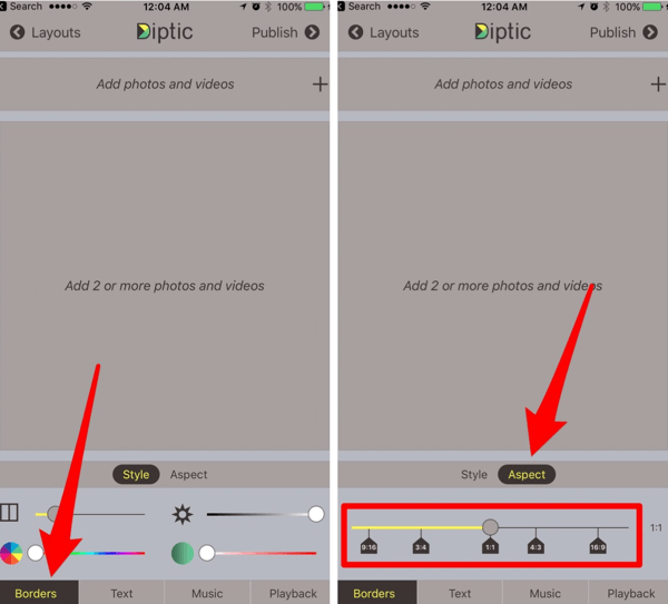 Próbálja meg használni a Diptic alkalmazást négyzet- és fekvő diavetítésekhez is.