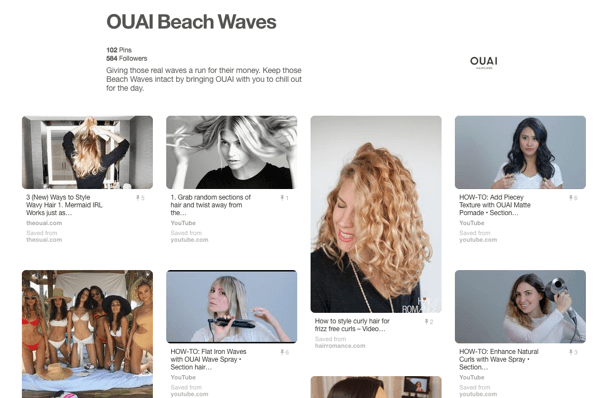 Példa az OUAI termékeket bemutató oktatótáblára a Pinteresten.