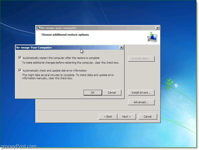 használja a speciális beállításokat a Windows 7 rendszerképe visszaállításának testreszabásához