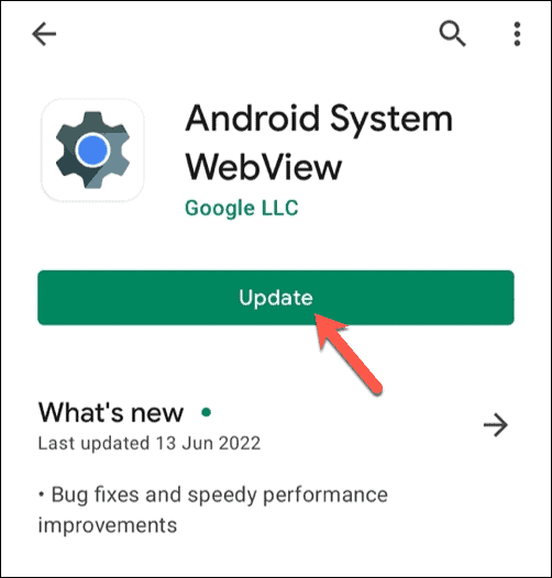 Az Android System WebView frissítése a Google Play Áruházban