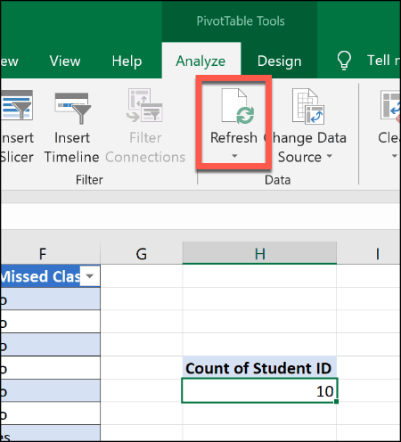 Pivot táblázat frissítése az Excel programban