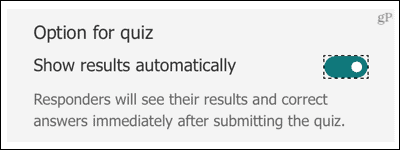 Microsoft Forms Quiz, az eredmények automatikus megjelenítése