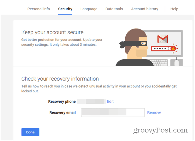 A Google Biztonsági varázsló telefonos e-mail ellenőrzése