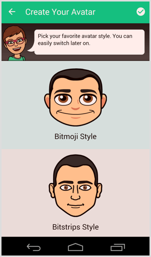 bitmoji válassza az avatar stílust