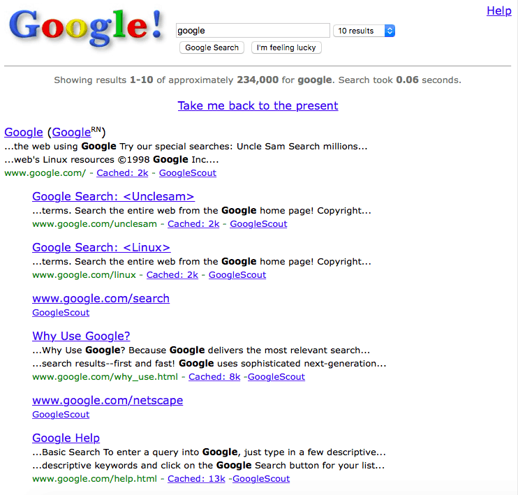 Péntek szórakozás: Visszatérés a webes 1.0 verziójába: Google a Google 1998-ban