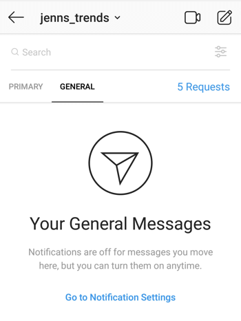 Üzenetek megtekintése az Instagram Creator Profile Direct Messages Inbox alkalmazásban.