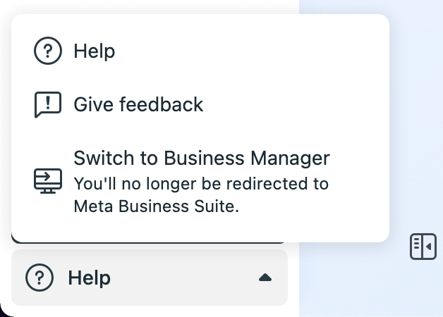 a Váltás a Business Managerre opció képe a Meta Business Suite-ban