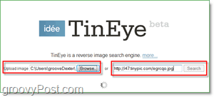 TinEye képernyőképe - a képének megkeresése másolatok és nagyobb verziók számára
