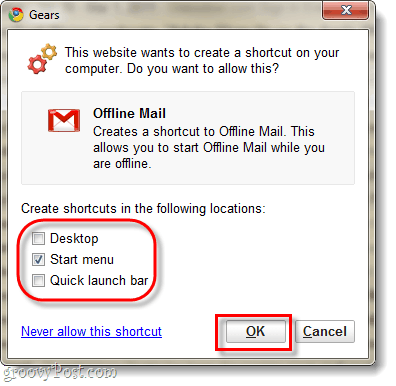 hozzon létre egy offline gmail parancsikont