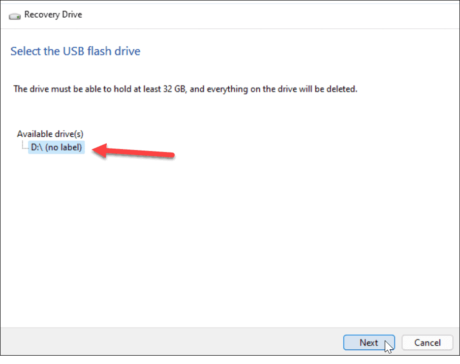 válassza a Windows 11 helyreállítási meghajtót