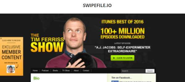 Merítsen ihletet a SwipeFile.io webhelyről.