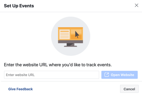 Használja a Facebook Event Setup Tool 3. lépését, írja be a webhely URL-jét a pixelesemény telepítéséhez