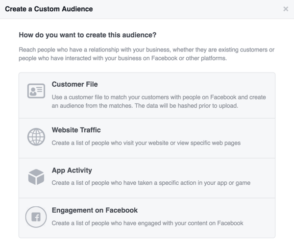 Válassza ki a Facebook egyéni közönségéhez használni kívánt forrást.