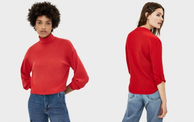 piros színű pulóver