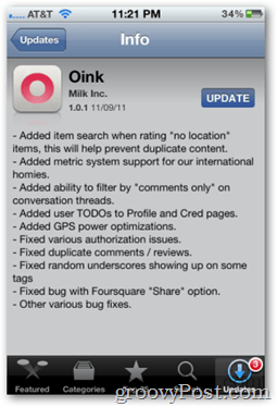 Oink 1.0.1 frissítés az Apple App Store-ból