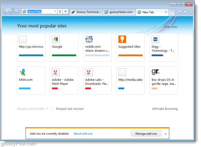Az Internet Explorer 9 béta képernyőképe