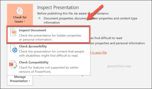 Ellenőrizze a Dokumentum gombot a PowerPointban