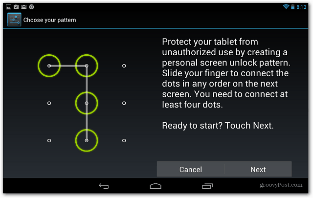 Állítsa be a képernyőzárat a Google Nexus 7 táblaszámítógépen