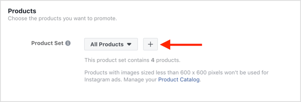 Válassza ki a Facebook dinamikus hirdetési kampányában népszerűsítendő termékeket.